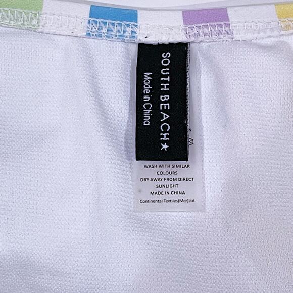 South Beach US8 Textured Bikini Pastel Stripe One Shoulder High Cut Swimsuit - Picture 8 of 12